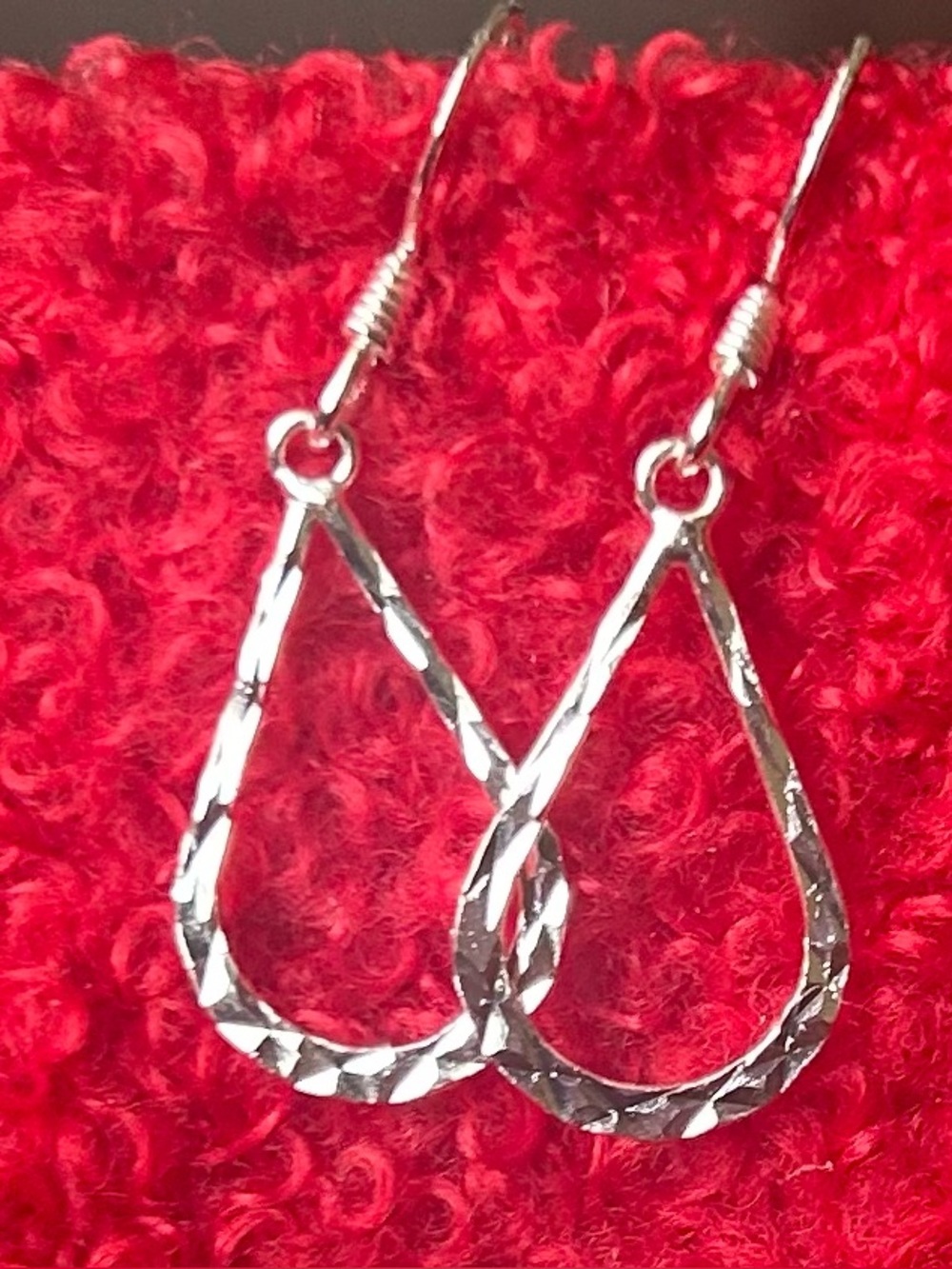 Silver Textured Teardrop Dangle Earrings - Women Jewelry